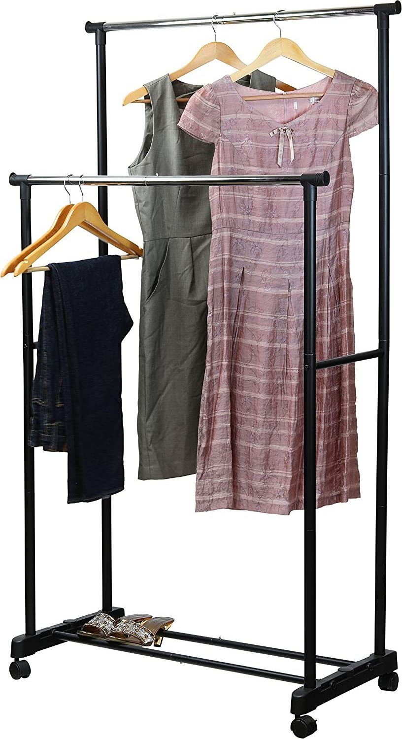 High Quality Simple Houseware Portable Double Rod Clothing Hanging Garment Rack