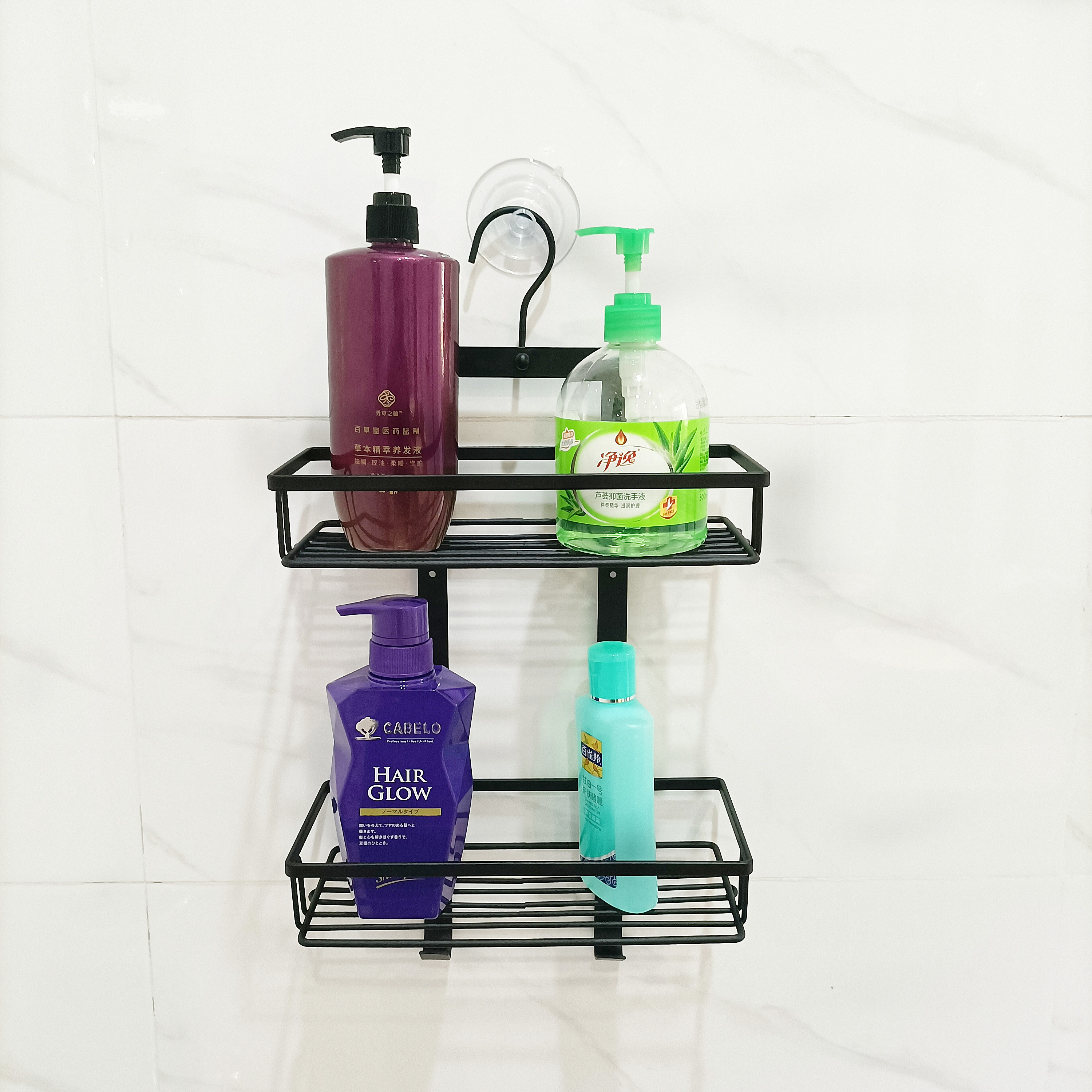 Hanging Shower Caddy Shower Organizer Shelf Bathroom Storage Rack Hanging Over Shower Head Shampoo Soap Holder Metal Black Mesh