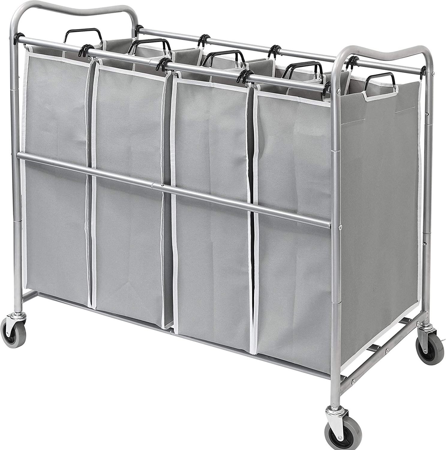 Simple house ware 4-Bag Heavy Duty Rolling Laundry Sorter Cart, Chrome