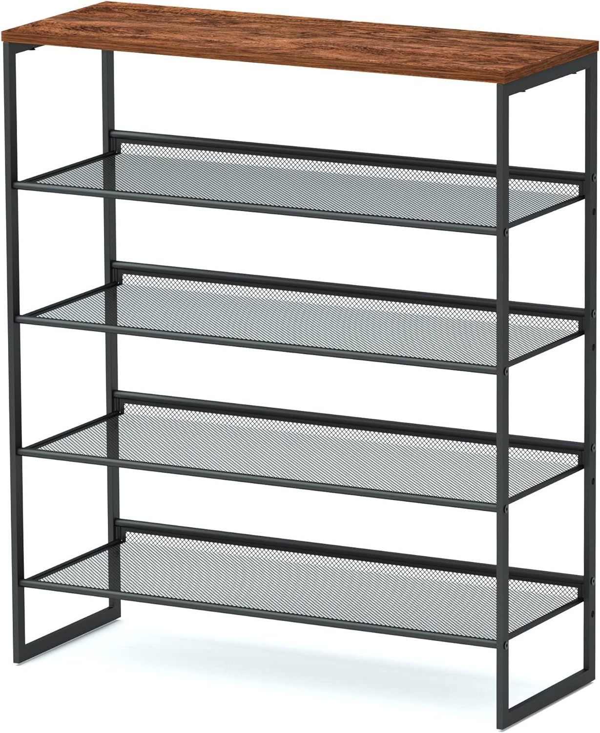 Sturdy Steel Shoe Organizer for Closet or Entryway with Spacious Top and Strong Mesh Shelves