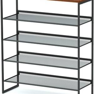 Sturdy Steel Shoe Organizer for Closet or Entryway with Spacious Top and Strong Mesh Shelves