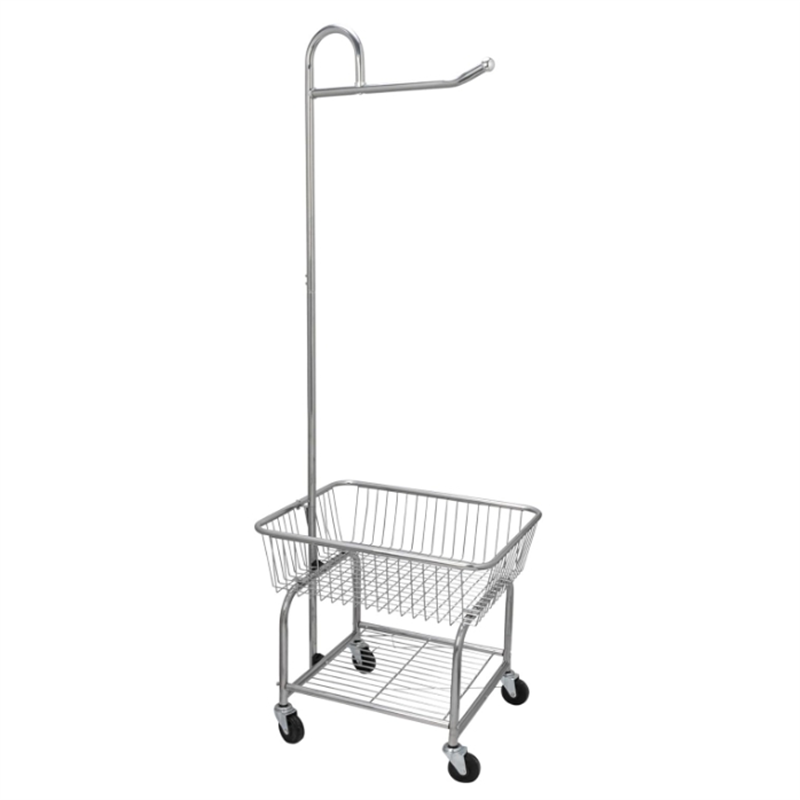 Rolling Laundry Cart with Hanging Bar - Chrome Finish, STORAGE, Metallic