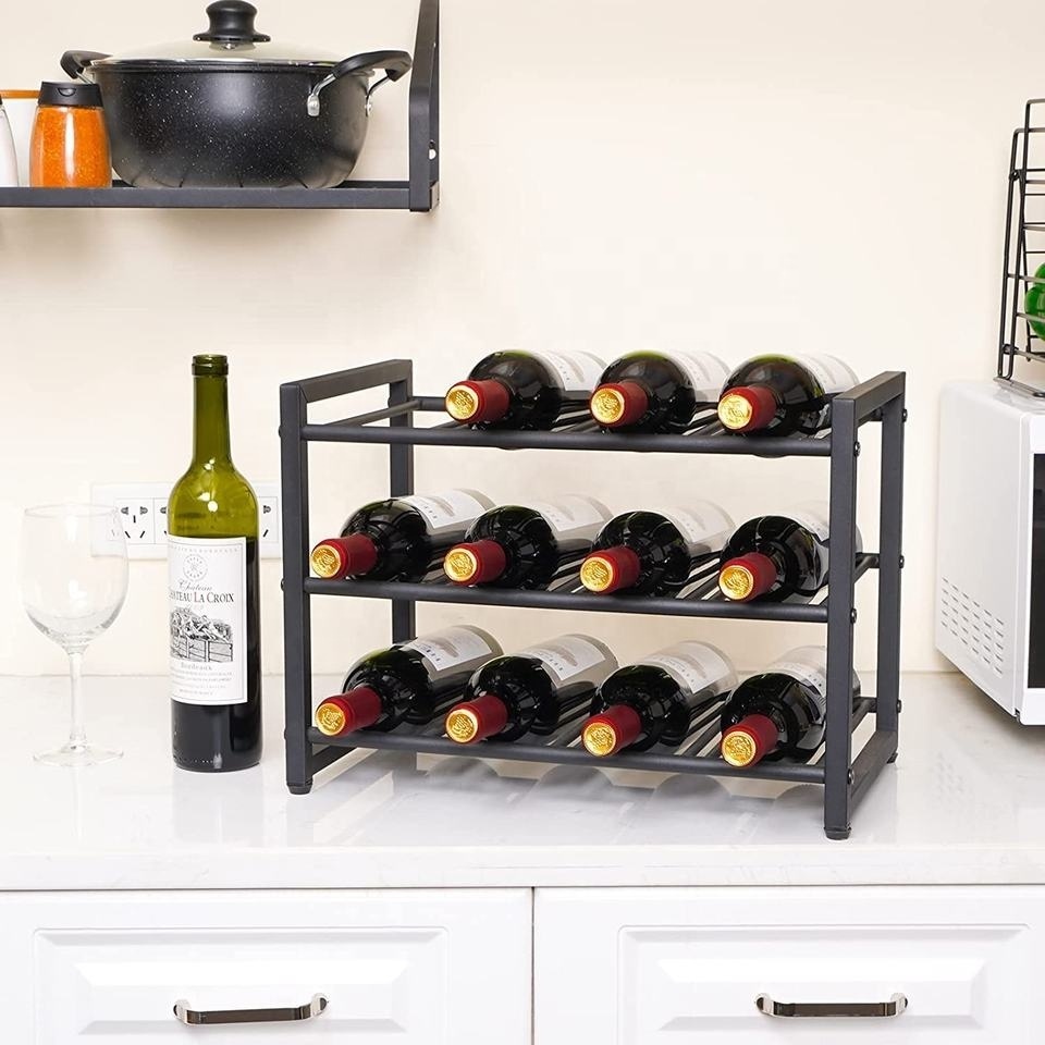 3 Tier Stackable Wine Rack Freestanding 12 Bottles Organizer Holder Stand Countertop Storage Shelf