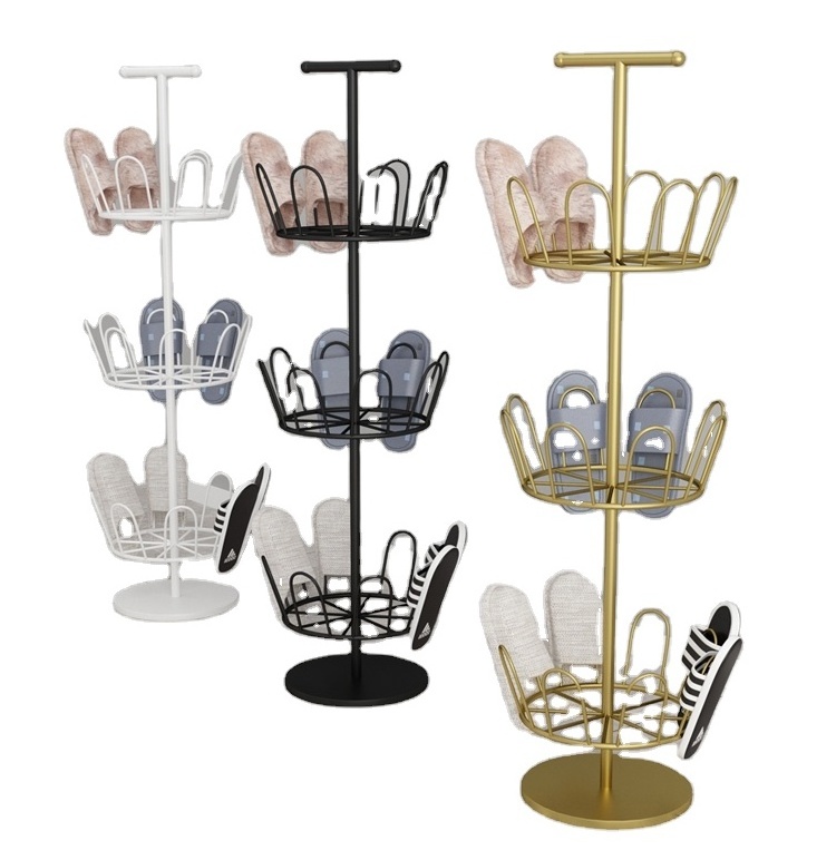 The balcony outdoor 3 tiers shelves Air drying Rotating storage slipper shoe display rack