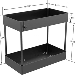 Under Sink Organizer Under Bathroom Sink Storage 2 Tier Organizer Bath Collection Baskets with Hooks Black Under Sink Shelf