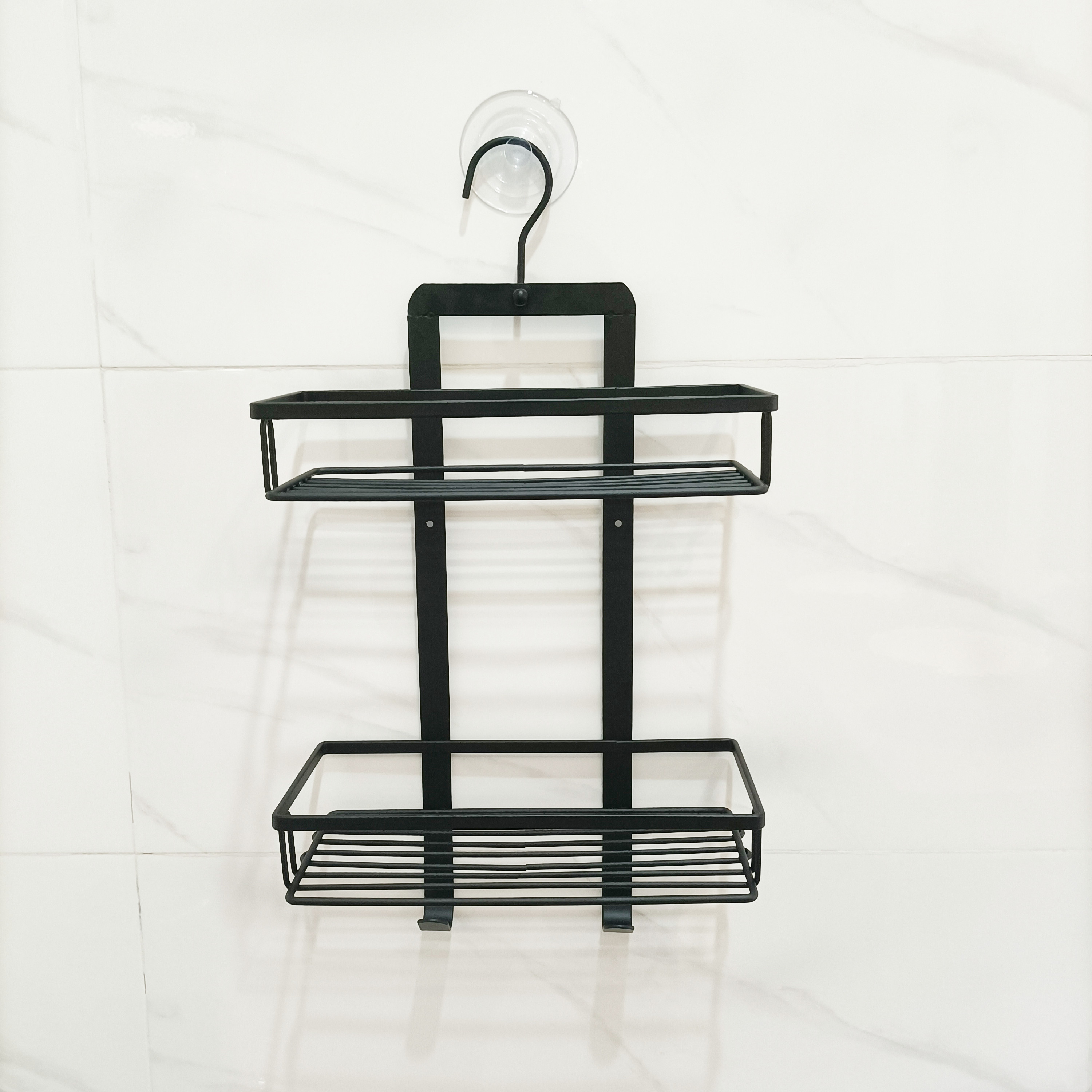 Hanging Shower Caddy Shower Organizer Shelf Bathroom Storage Rack Hanging Over Shower Head Shampoo Soap Holder Metal Black Mesh