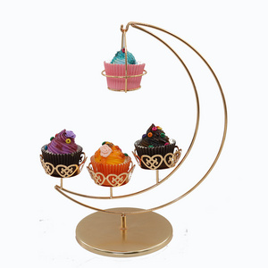 Popping Moon Like Appearance Golden Metal Detachable Wedding Cake Stand For Four Mini Cupcake