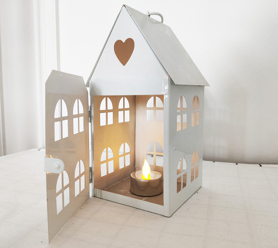 Home decor table lantern candle holder metal white house luminary candle stand