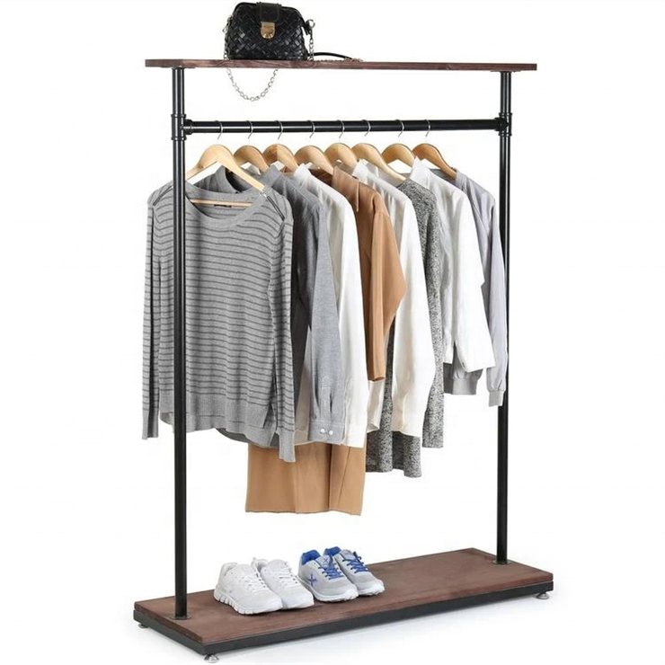 Double Rails Clothes Rack Metal Garment Racks with 2-Tier Bottom Shelves Heavy Duty Portable Clothes Organizer Rack