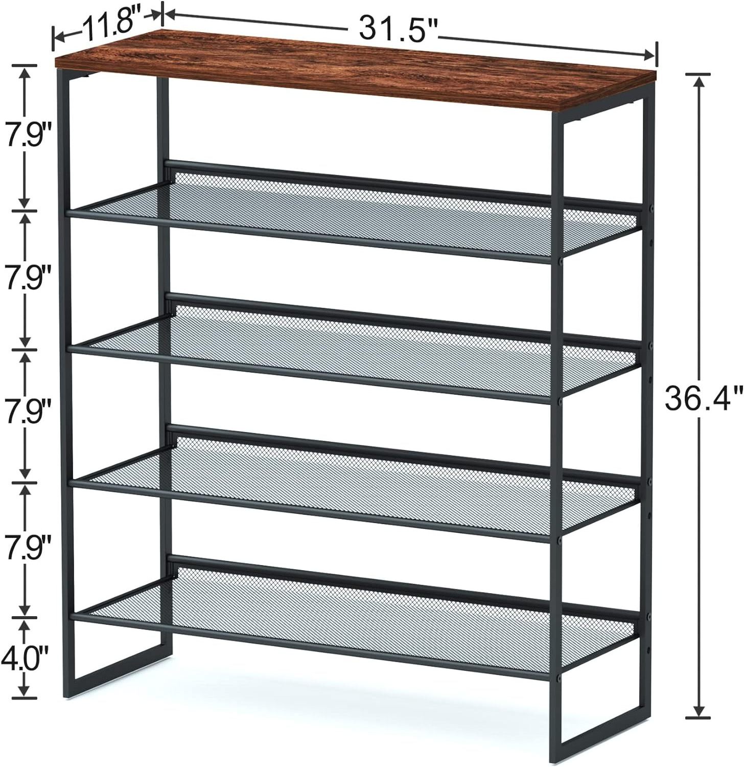 Sturdy Steel Shoe Organizer for Closet or Entryway with Spacious Top and Strong Mesh Shelves