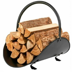 Black Color Acacia Wood Holder Heavy-Duty Log Rack with Metal Pipe Handle Outdoor Supply Factory Direct Fireplaces Accessories