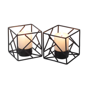 Black Metal Geometric Tea Light Candle Holder for Tables