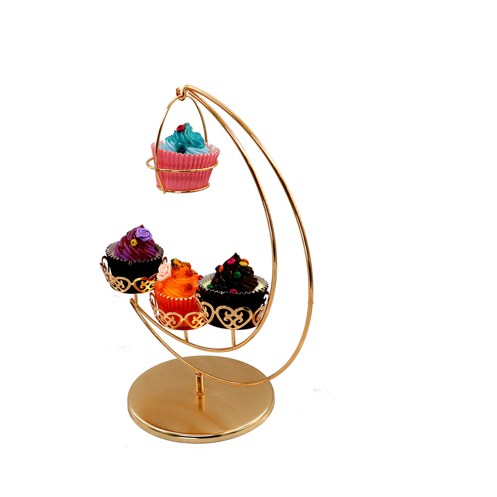 Popping Moon Like Appearance Golden Metal Detachable Wedding Cake Stand For Four Mini Cupcake