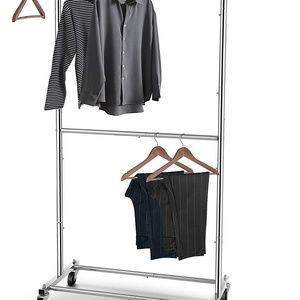 Double Rod Clothing Garment Rack, Rolling Clothes Organizer on Wheels for Hanging Clothes, Chrome