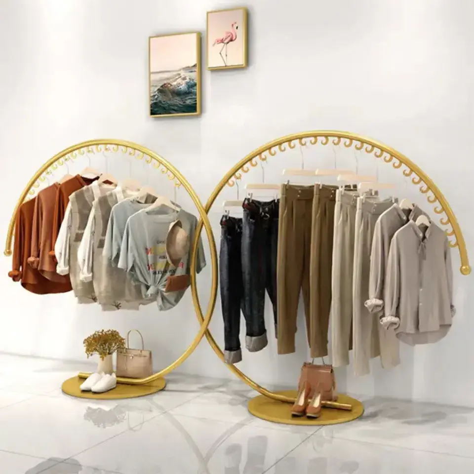 Stable Gold Unique Semicircle Clothes Rack Stable Gold Clothing Rack Display for Clothing Store Bedroom Garment Rack