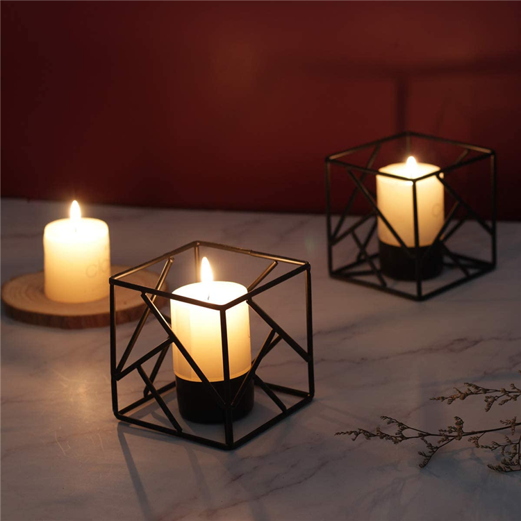 Black Metal Geometric Tea Light Candle Holder for Tables