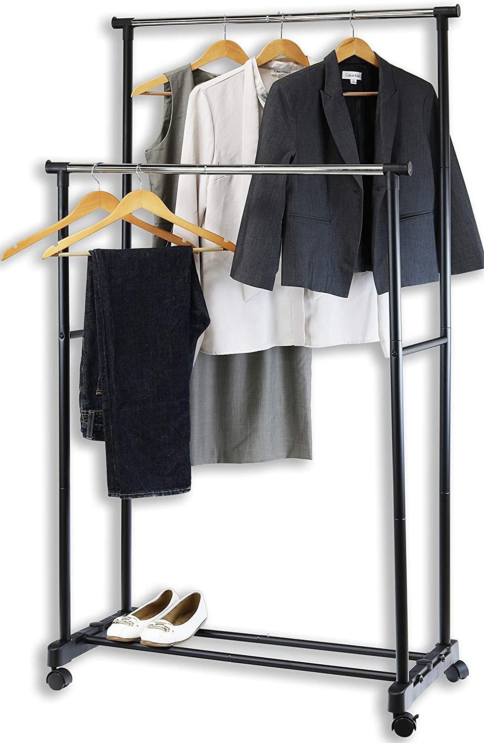 High Quality Simple Houseware Portable Double Rod Clothing Hanging Garment Rack