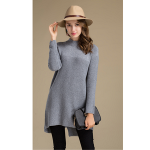 New Design Classic Gray Pure Color Merino wool Cashmere Knitting Long Sweater Women Casual Pullovers