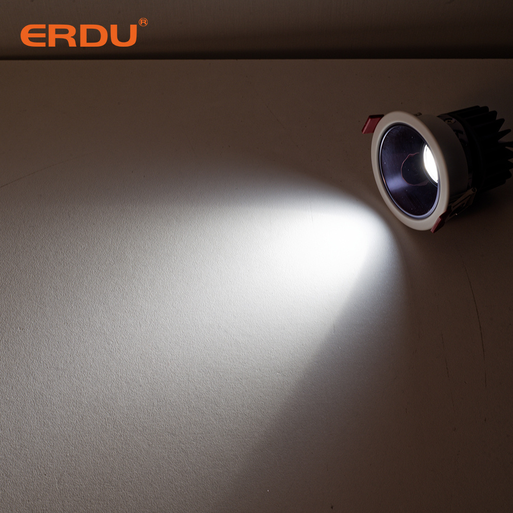 ERDU Adjustable Rotating Cob Triac Dali 0-10V Smart Dimmable Mini Led Downlight Anti Glare Ceiling Down Light