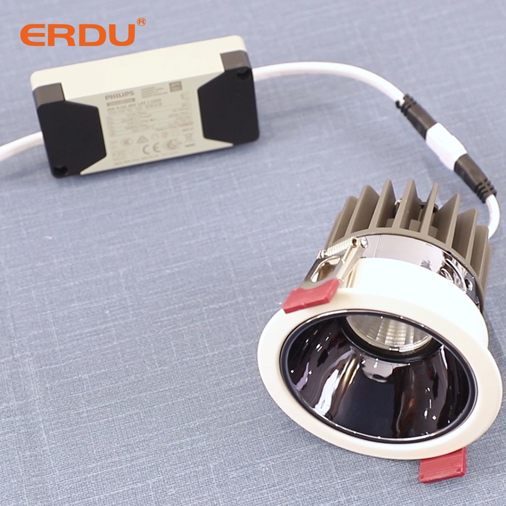 ERDU Adjustable Rotating Cob Triac Dali 0-10V Smart Dimmable Mini Led Downlight Anti Glare Ceiling Down Light