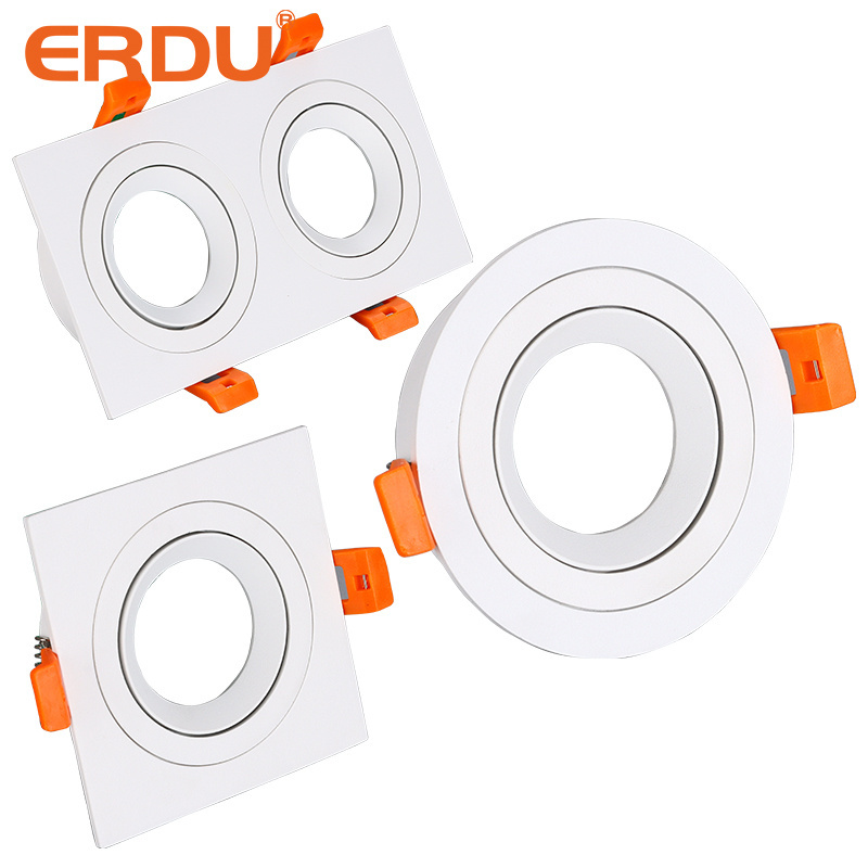 ERDU Commercial White Anti Glare Mr16 Spot Lights Pure Aluminium Gu10 Square Downlight Fitting