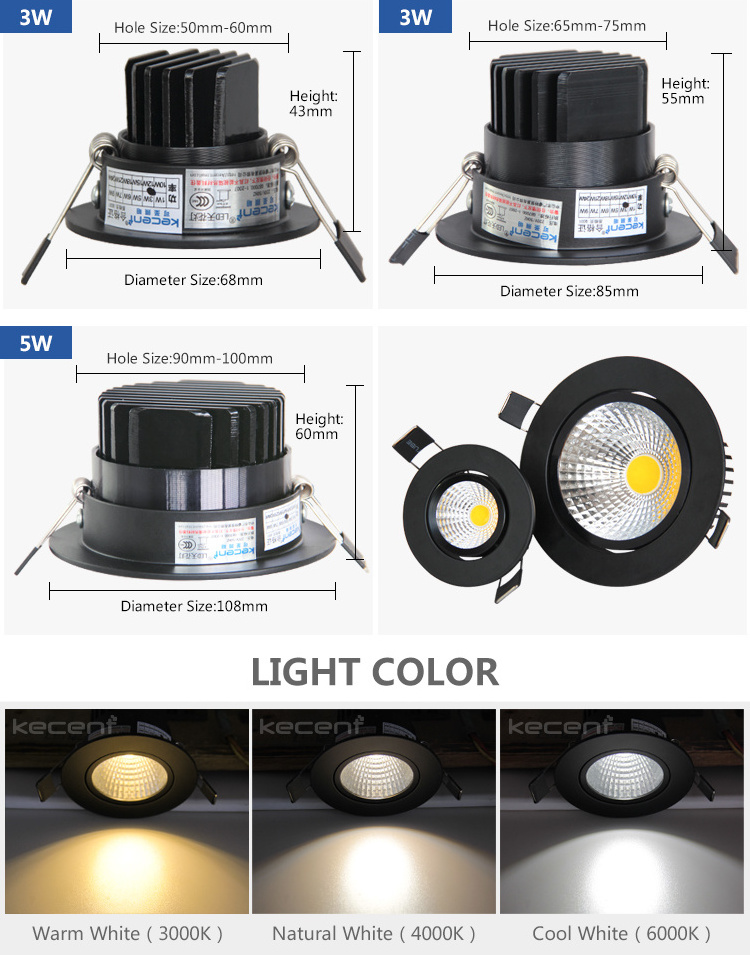 Led Spotlight For Home Hotel Lamp Black COB Recessed Ceiling Light Rotating Led Flood Spot Light  3w 5w 7w 9w 12w 15w