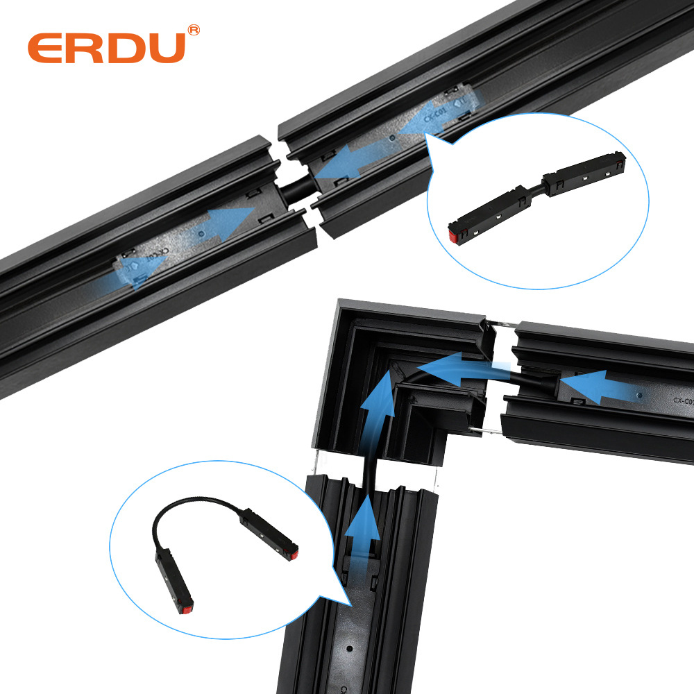 ERDU Good Quality 1m 2m 3m Magnet Track Rail DC 48V Surface Mounted Led Magnetic Light Track Rail for Fabric Stretch Ceiling