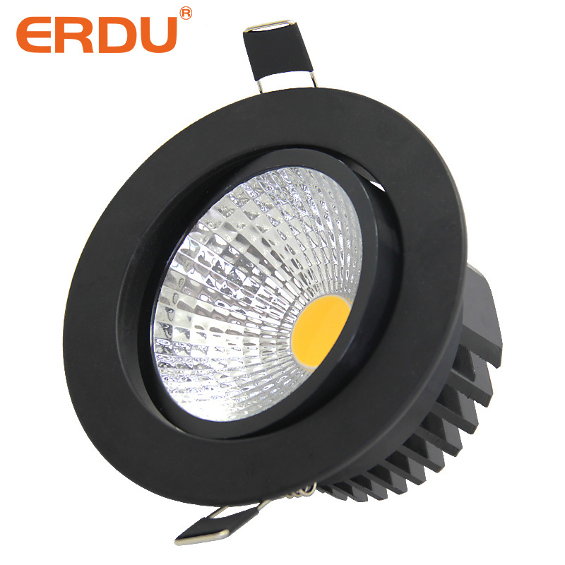 ERDU 15w Black Led Spotlight Ceiling COB Recessed Spot Light for Home Hotel Lamp Rotating Mini Light Spot Led