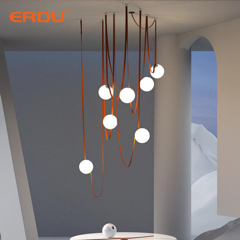 ERDU Modern Customized Hanging Chandelier Restaurant Bar Office Wired Chandelier Designer Led Belt Pendant Light