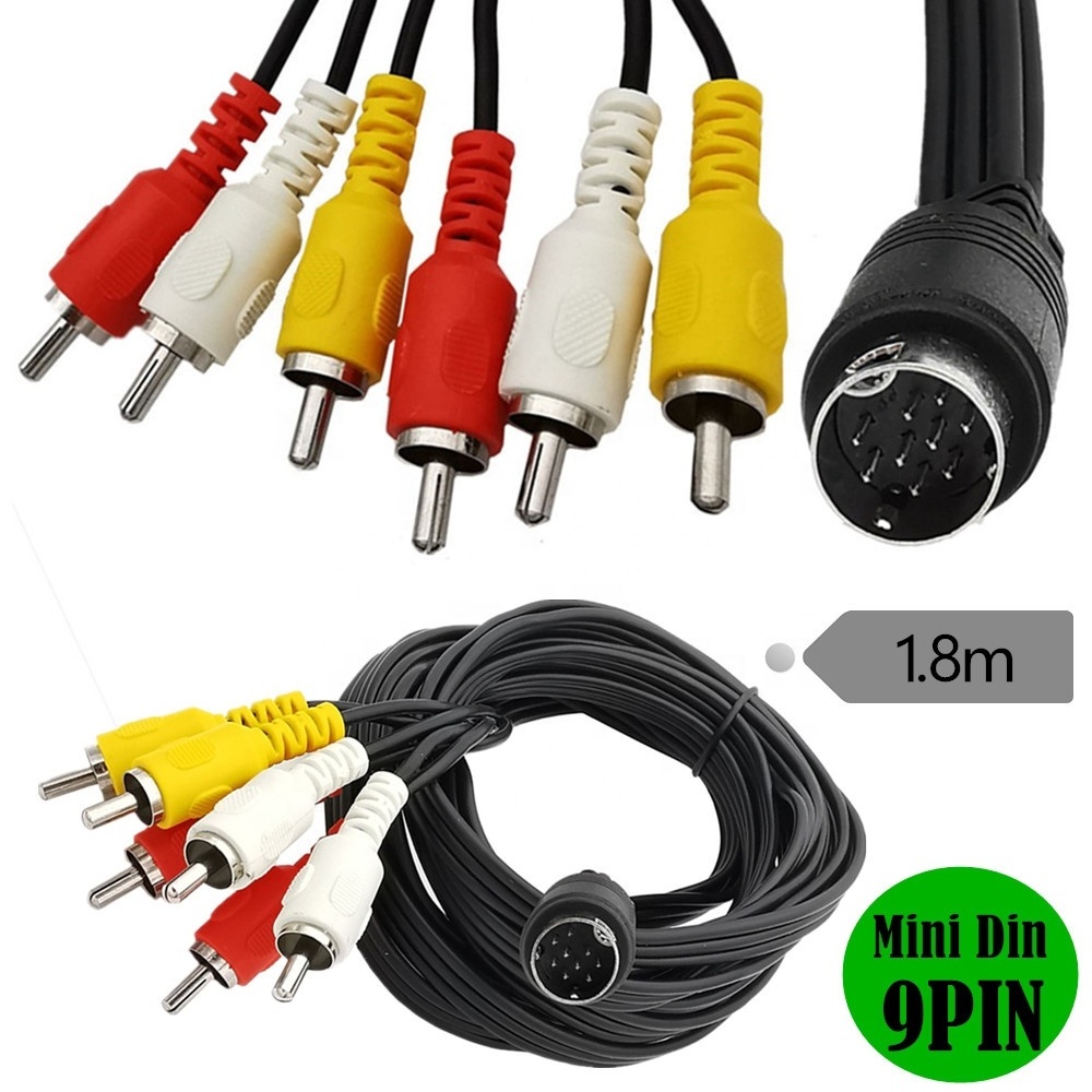 mini DIN 9-pin Male to 6RCA Audio and Video DIN Cable for TVs .displays. audio video receivers.monitoring equipment,.and more