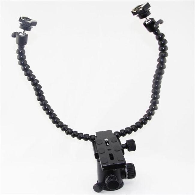 Flexible Dual Arm Camera Flash Bracket Holder Two Hot Shoe Mounts Bracket with Ball Head for Speedlite DSLR Macro Shooting