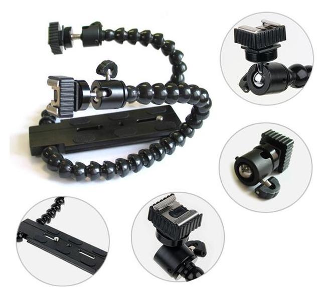 Flexible Dual Arm Camera Flash Bracket Holder Two Hot Shoe Mounts Bracket with Ball Head for Speedlite DSLR Macro Shooting