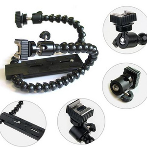 Flexible Dual Arm Camera Flash Bracket Holder Two Hot Shoe Mounts Bracket with Ball Head for Speedlite DSLR Macro Shooting