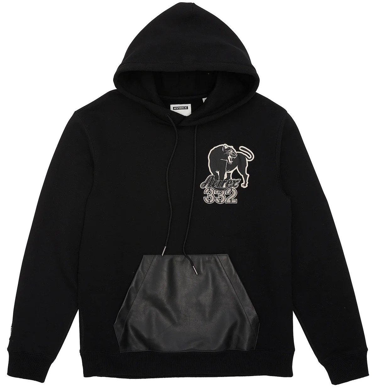 Men's Black Hoodie With leather Kangaroo pouch pocket | 100% Cotton Fleece Hoodie With High Quality Embroidery