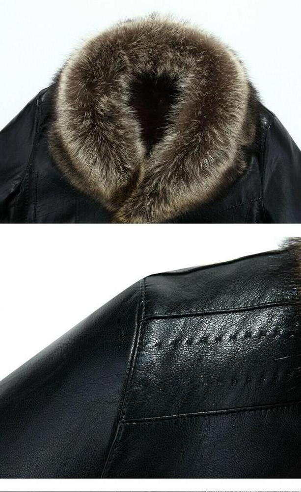 Winter Men's Fox Fur Collar Wool Lining Sheepskin Leather Overcoat Jacket Warm - Wholesale Price