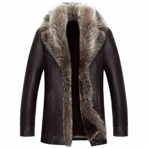 Winter Men's Fox Fur Collar Wool Lining Sheepskin Leather Overcoat Jacket Warm - Wholesale Price