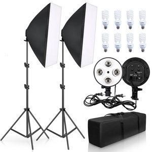 Photography Lighting 50x70CM Four Lamp Softbox Kit E27 Holder With 8pcs Bulb Soft Box AccessoriesFor Photo Studio Video