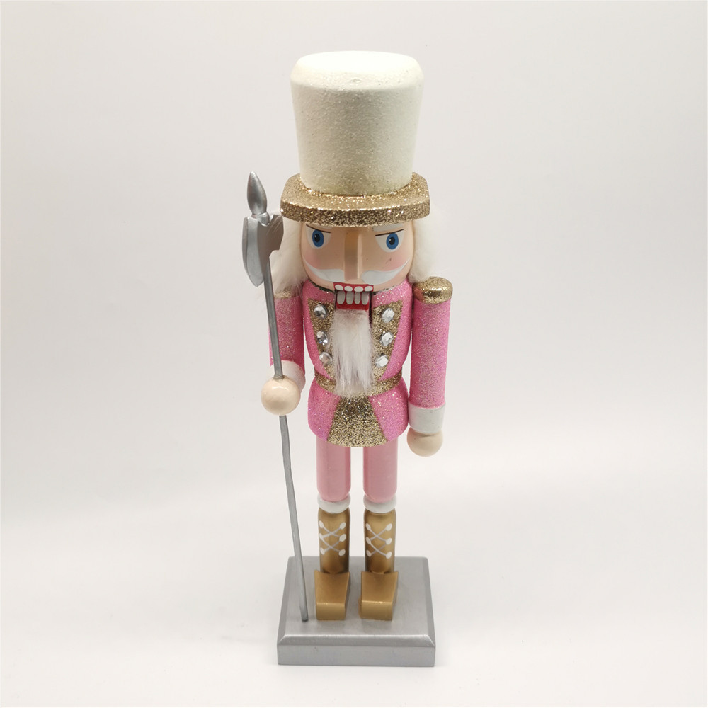 2021 New Product 10 Inches Christmas Pink And White Nutcracker Soldier Wooden Soldier Nutcracker For Christmas Decoration