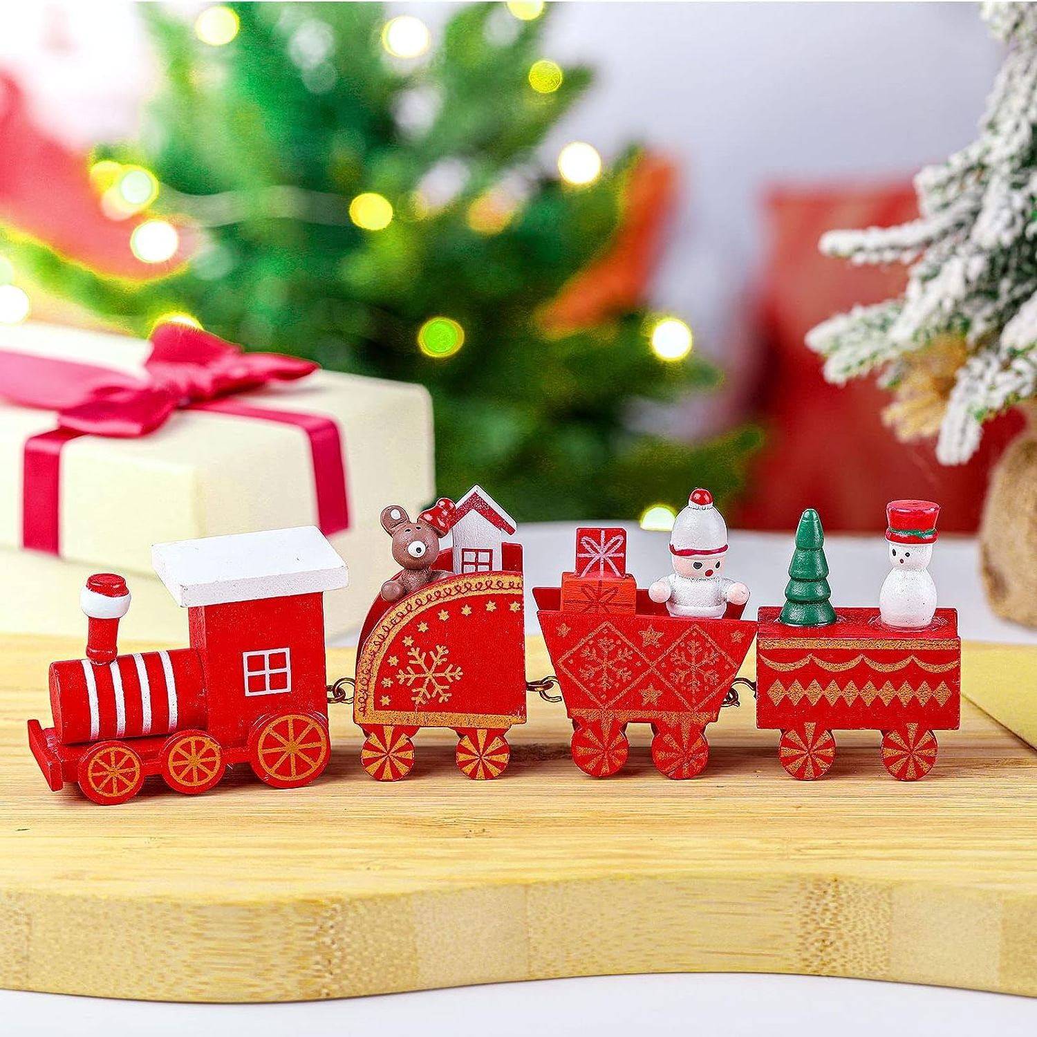 Christmas Train Painted Wooden Christmas Decoration Mini Christmas Tree Train