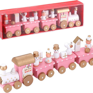 Happy Trees 4 Pcs Wooden Christmas Train with Snowman, Mini Train Decor Set for Christmas Party, Christmas Train