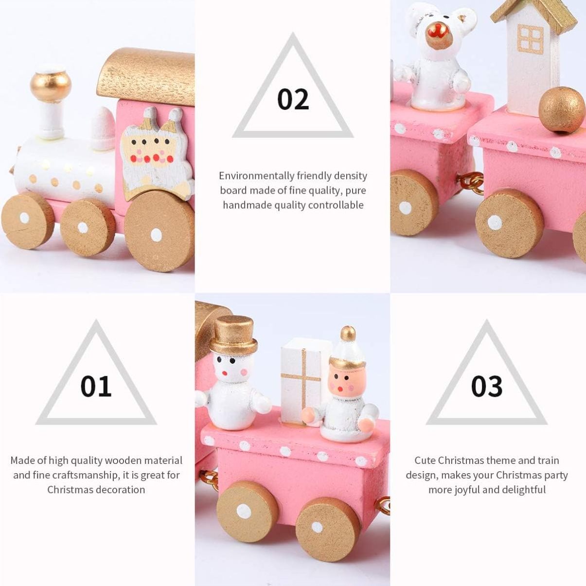 Happy Trees 4 Pcs Wooden Christmas Train with Snowman, Mini Train Decor Set for Christmas Party, Christmas Train