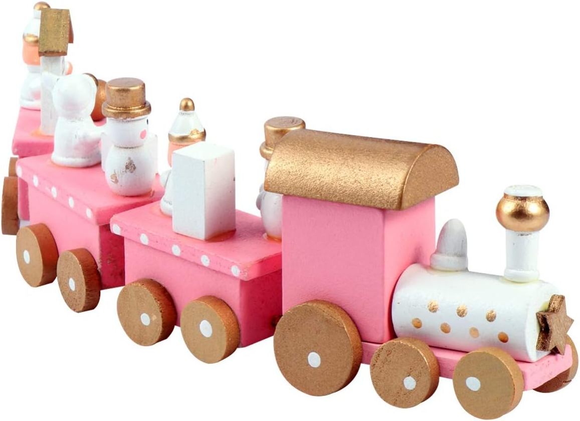 Happy Trees 4 Pcs Wooden Christmas Train with Snowman, Mini Train Decor Set for Christmas Party, Christmas Train