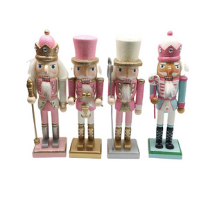 2021 New Product 10 Inches Christmas Pink And White Nutcracker Soldier Wooden Soldier Nutcracker For Christmas Decoration