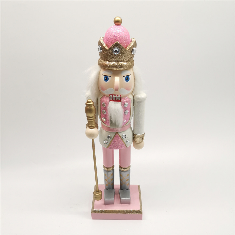 2021 New Product 10 Inches Christmas Pink And White Nutcracker Soldier Wooden Soldier Nutcracker For Christmas Decoration