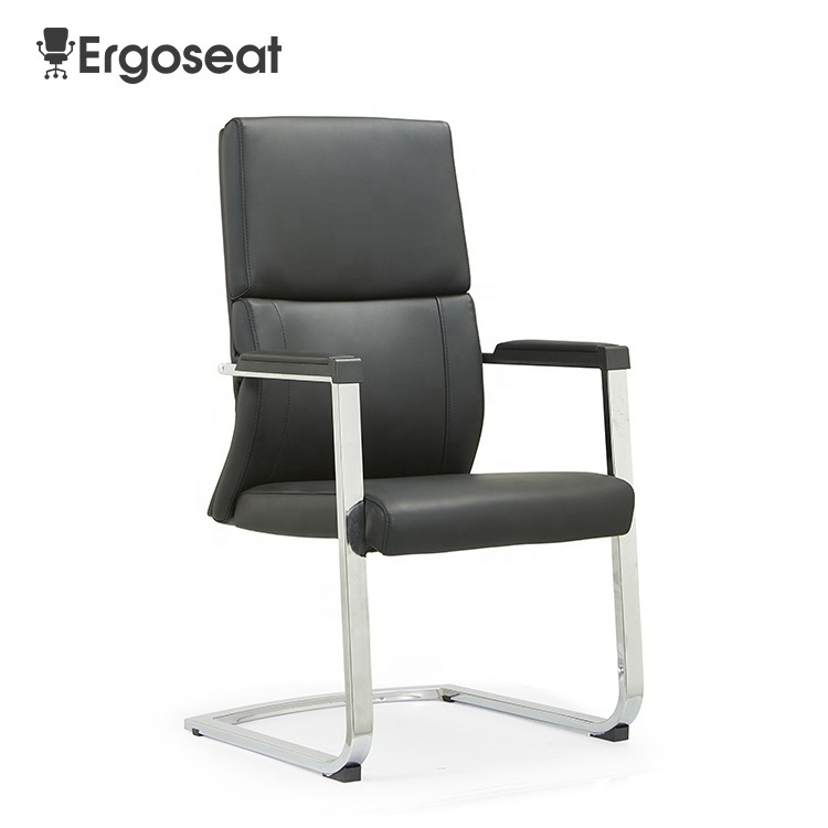 Office furniture leather office visitor chairs no wheels mid back executive pu meeting office chair for conference room