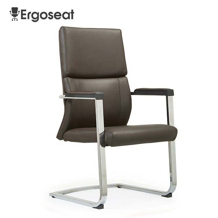 Office furniture leather office visitor chairs no wheels mid back executive pu meeting office chair for conference room