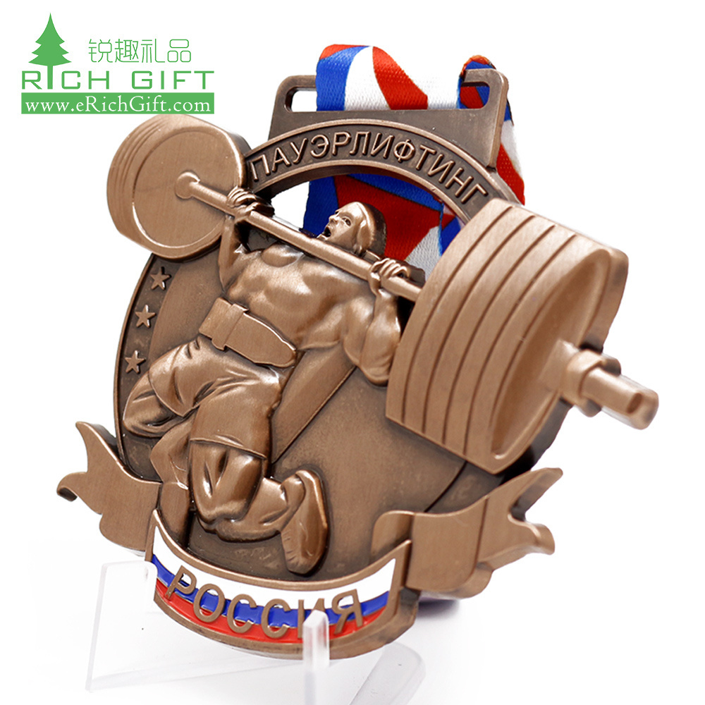 Wholesale custom metal enamel powerlifting medallion antique copper plated sports competition weightlifting medal