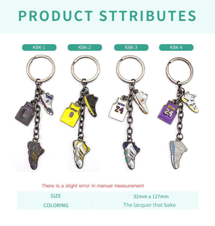 on sales mini 3d kobe bryant sneaker keychain anime custom spinning Kobe Bryant metal shoe jersey keyring keychain for bag