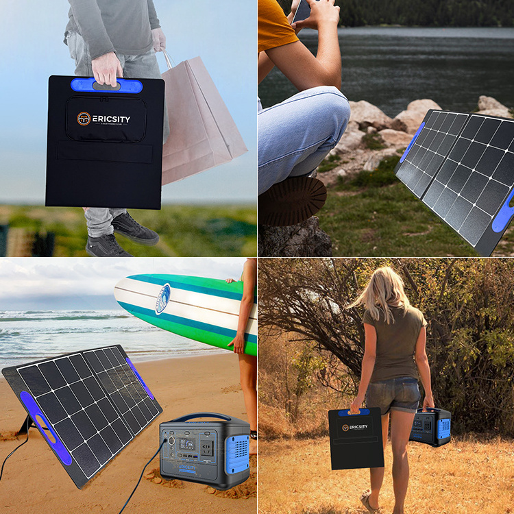 Ericsity foldable portable solar panel 100w light weight with 23% conversion efficient solar energy