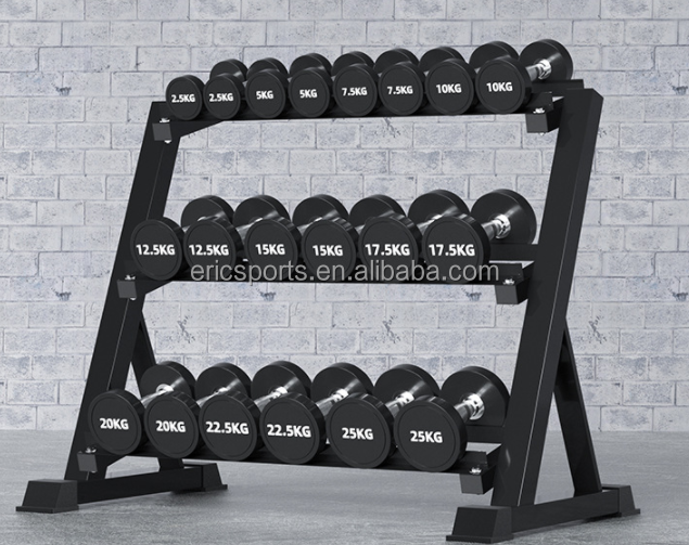 Commercial Gym Equipment  3 tier horizontal dumbbell rack steel dumbbell barbell rack